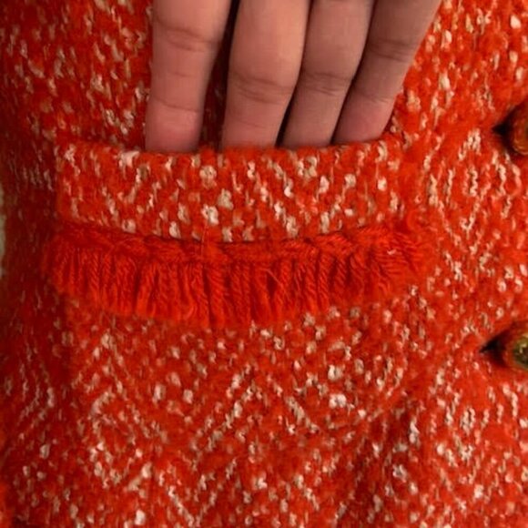 J Crew  Orange Red Fringe  Tweed Blazer - Picture 9 of 11